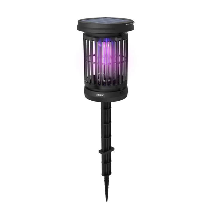 Lampada antizanzare solare 2W con LED UVA 365nm, batteria 2000mAh, copertura 40m², griglia alta tensione 1500V - SOGO