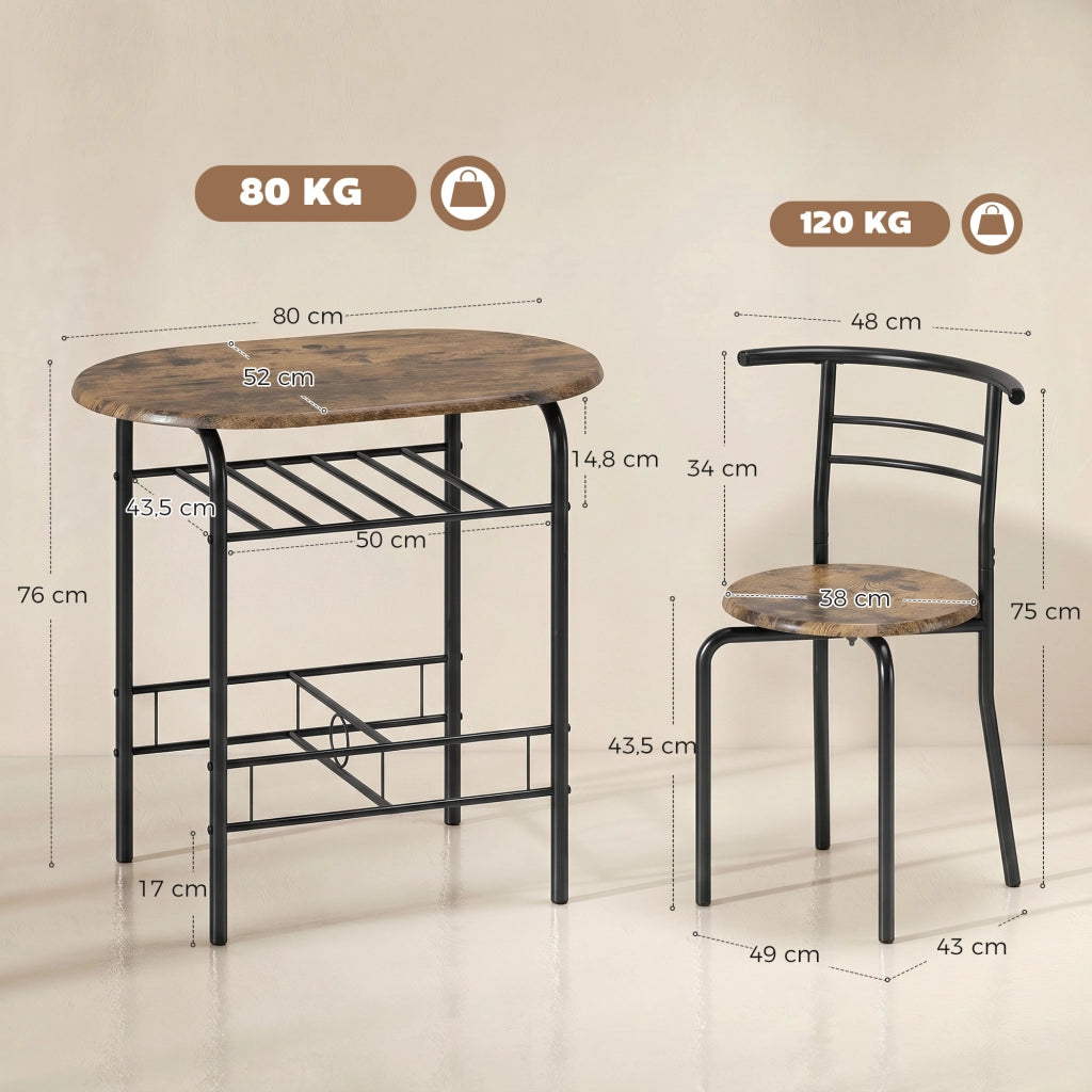 Set Tavolo da Pranzo con 2 Sedie e Ripiano ¨C Xylo ¨C Legno Effetto Rustico Marrone