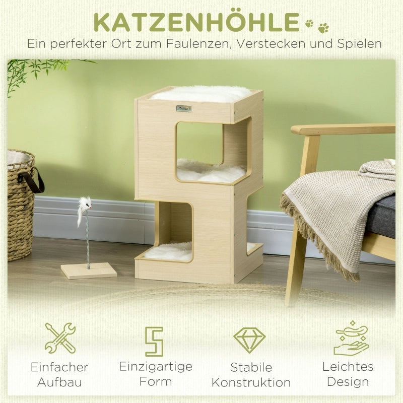 CUCCIA PER GATTI 34x34x60 cm Legno colore Rovere in peluche