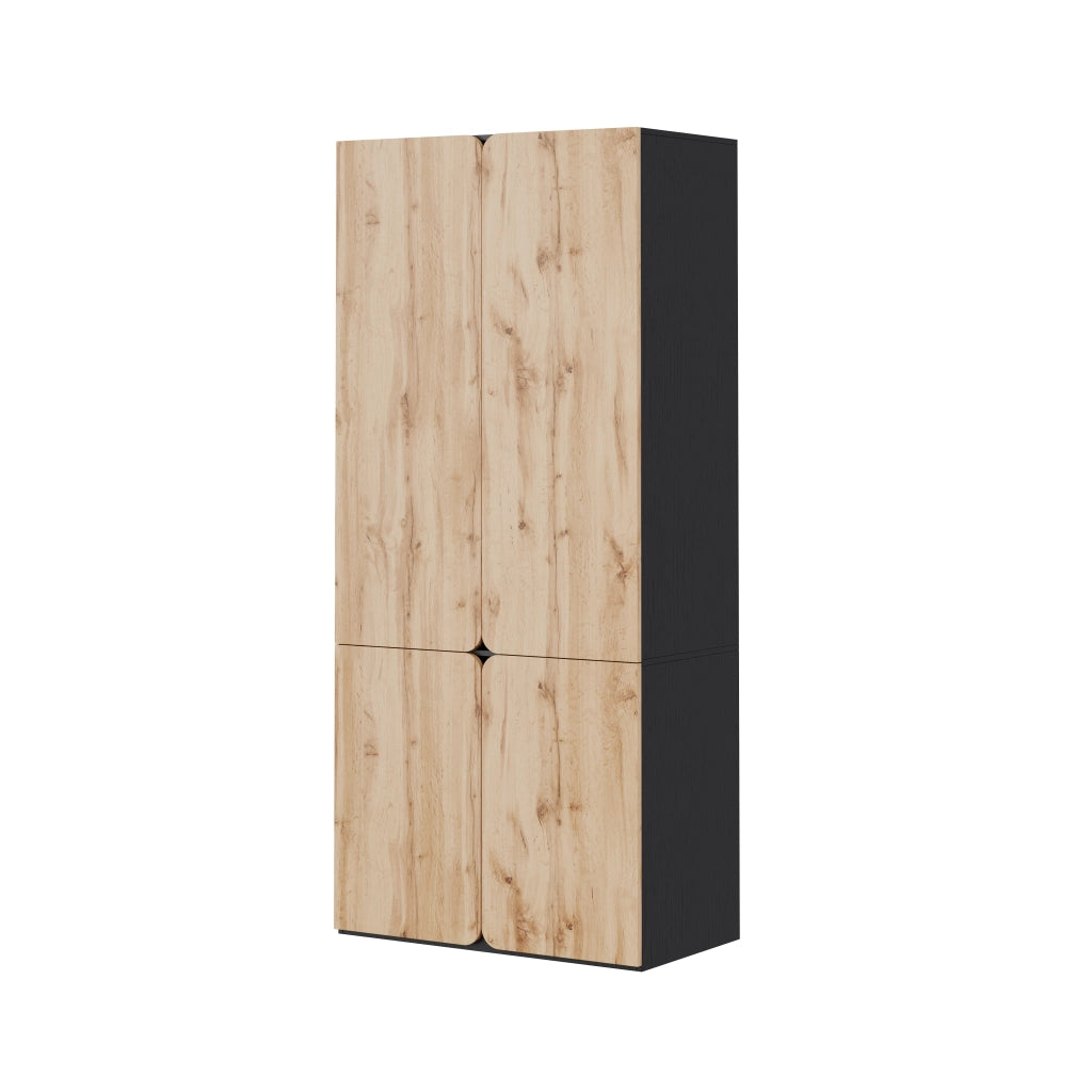 Armadio 4 Ante Effetto Rovere con Asta Appendiabiti e Cassetti 90x50x200 cm Guardaroba Moderno
