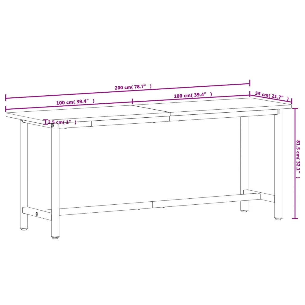 Banco da Lavoro 200x55x81,5 cm Legno Massello Faggio e Metallo 3188907