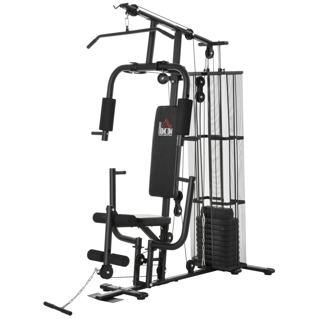 Stazione Fitness Multifunzione con Latzug e Pesi 45kg ¨C Minimal ¨C Nero