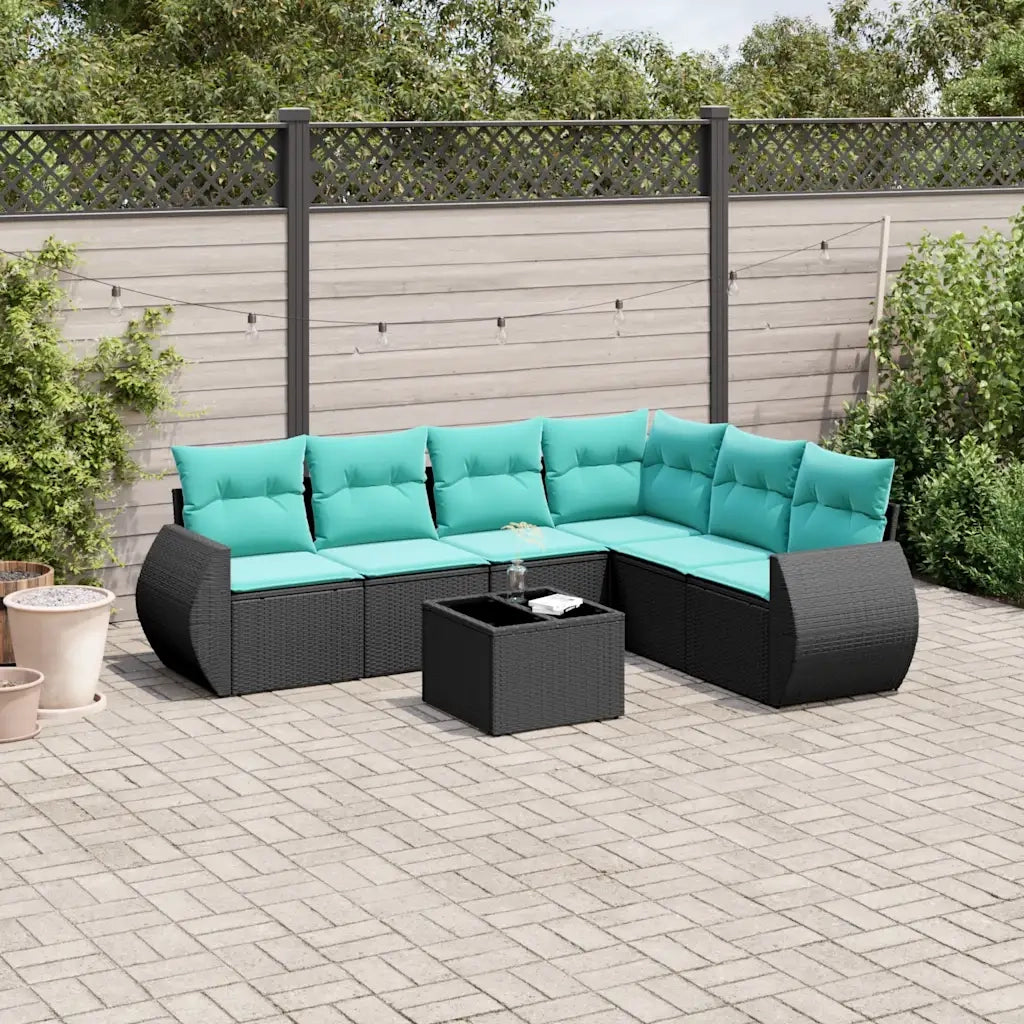 Set Divani da Giardino 7 pz con Cuscini Nero in Polyrattan 3221416