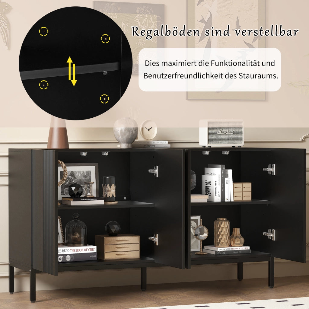 Credenza 4 Ante Moderna ¨C MINIMAL ¨C Nero, per Soggiorno e Cucina