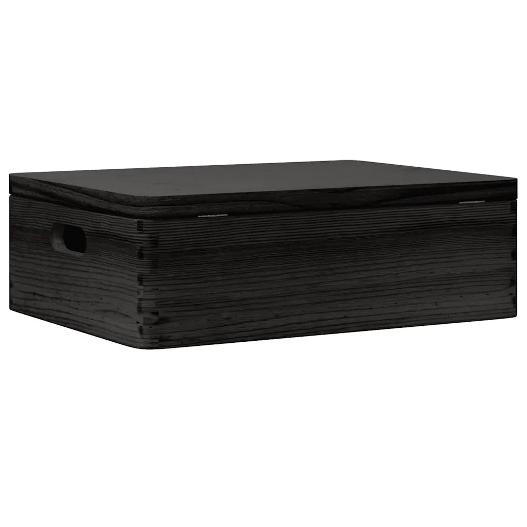Scatola in Legno Coperchio&Manici Nera 40x30x13cm Legno di Pino 4017397
