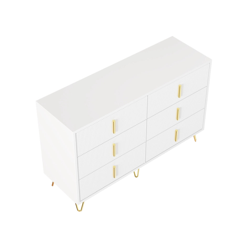 Sideboard bianco e oro 120x77x40 cm con 6 cassetti e design moderno