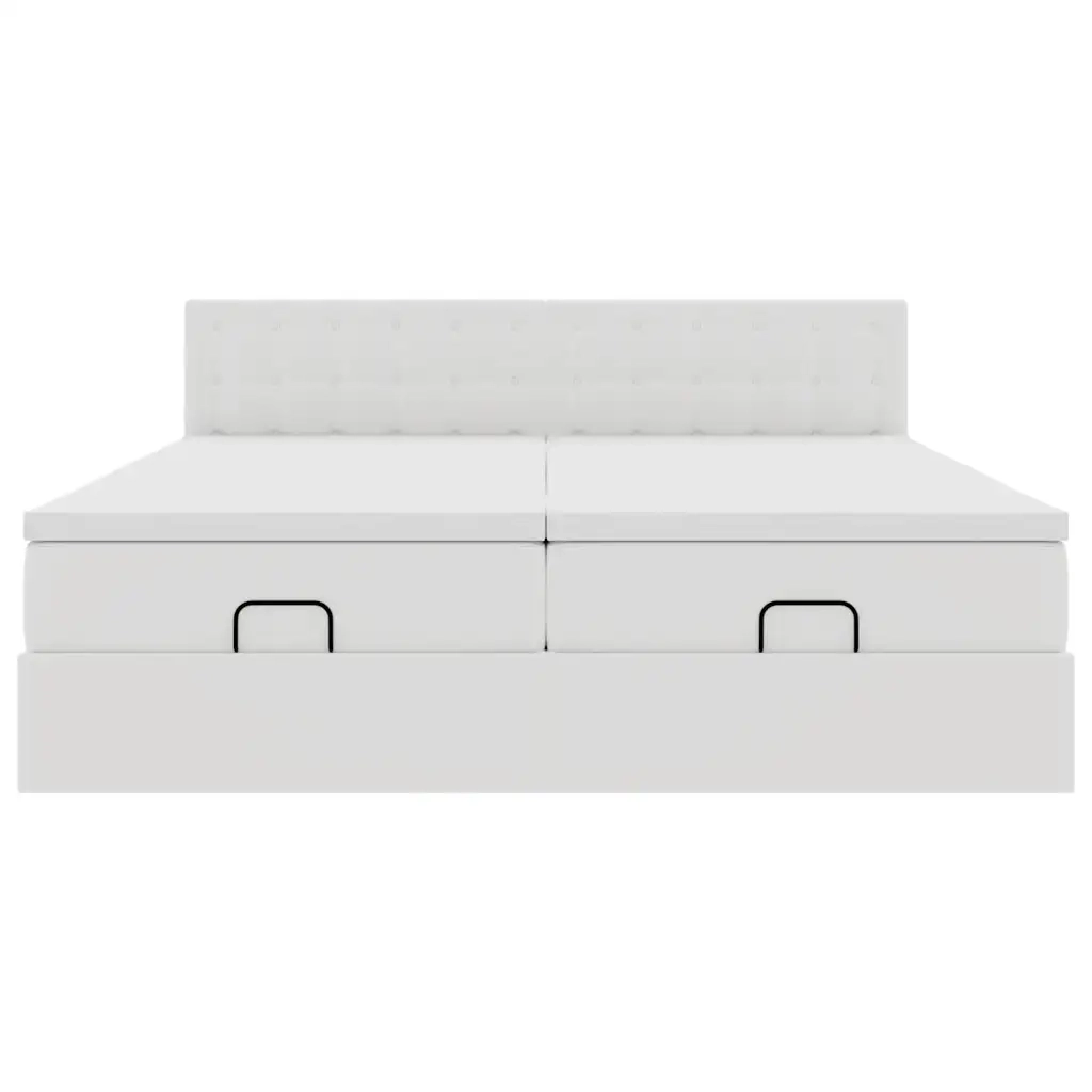 Struttura Letto Pouf con Materassi Bianco 200x200 cm Similpelle