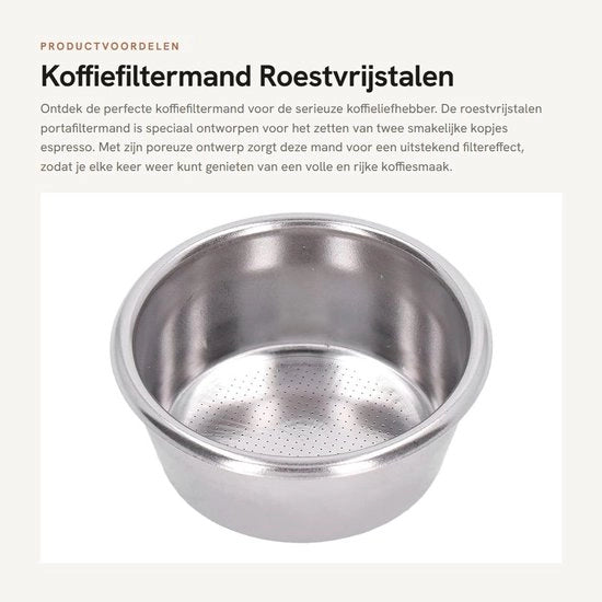 Filtro per caffè in acciaio inossidabile - Portafiltro riciclabile - Facile da pulire - Progettato a pori - Qualità alimentare - Duraturo e resistente alla corrosione - Supporto filtro
