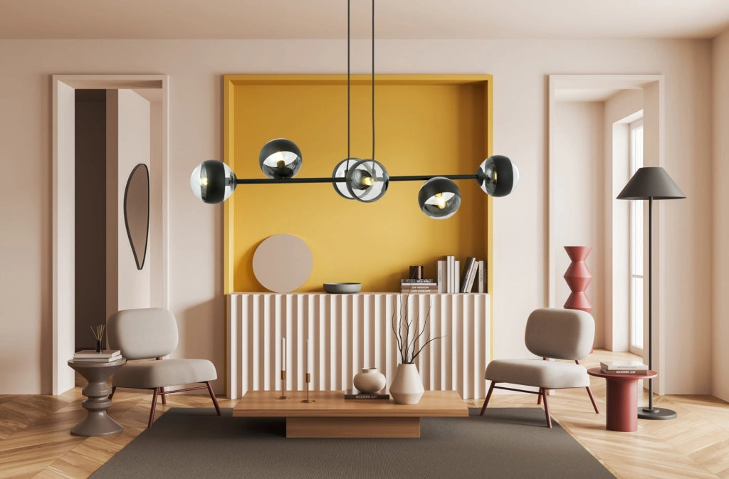 Lampadario sospeso Emibig Rossi Stripe nero vetro 6xE14