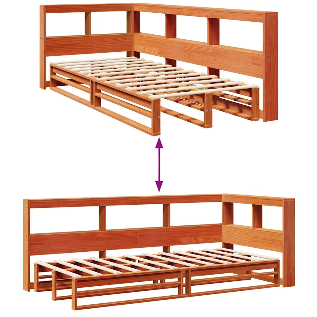 Letto Libreria senza Materasso-Struttura Letto con contenitore Marrone Cera 90x200 cm in Pino 928659