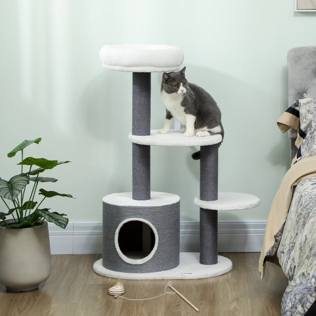Tiragraffi per gatti con letto e piattaforme ¨C zephmum ¨C bianco grigio