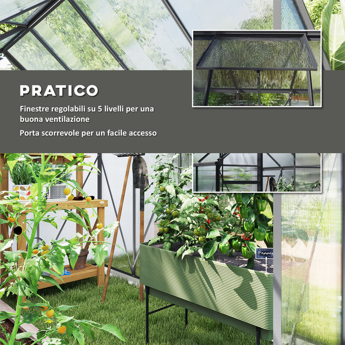 Serra 190x253x199 cm con Finestra Apribile e Porta Scorrevole in Policarbonato e Alluminio Grigio Scuro