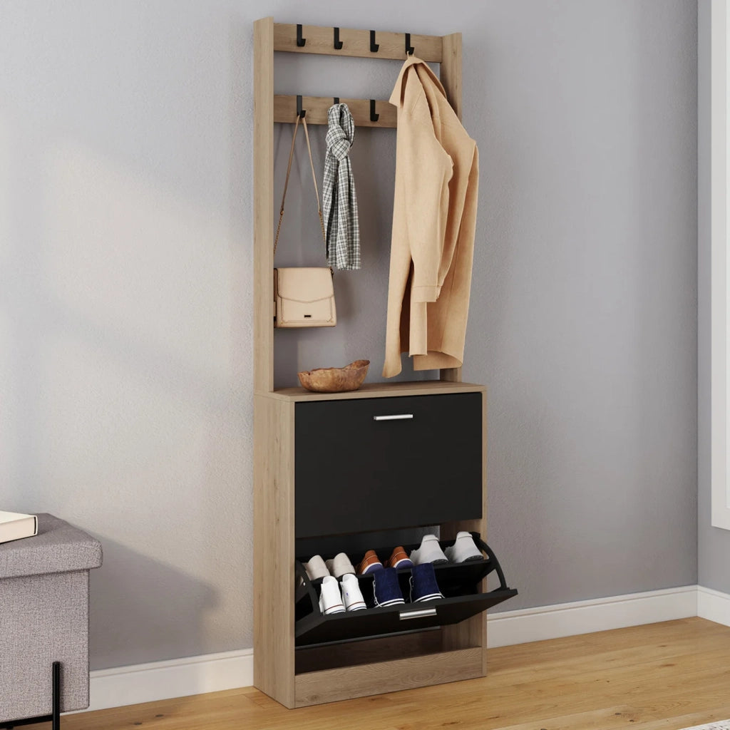 IDMarket - Scarpiera KLARK a 2 ante in legno ed effetto nero