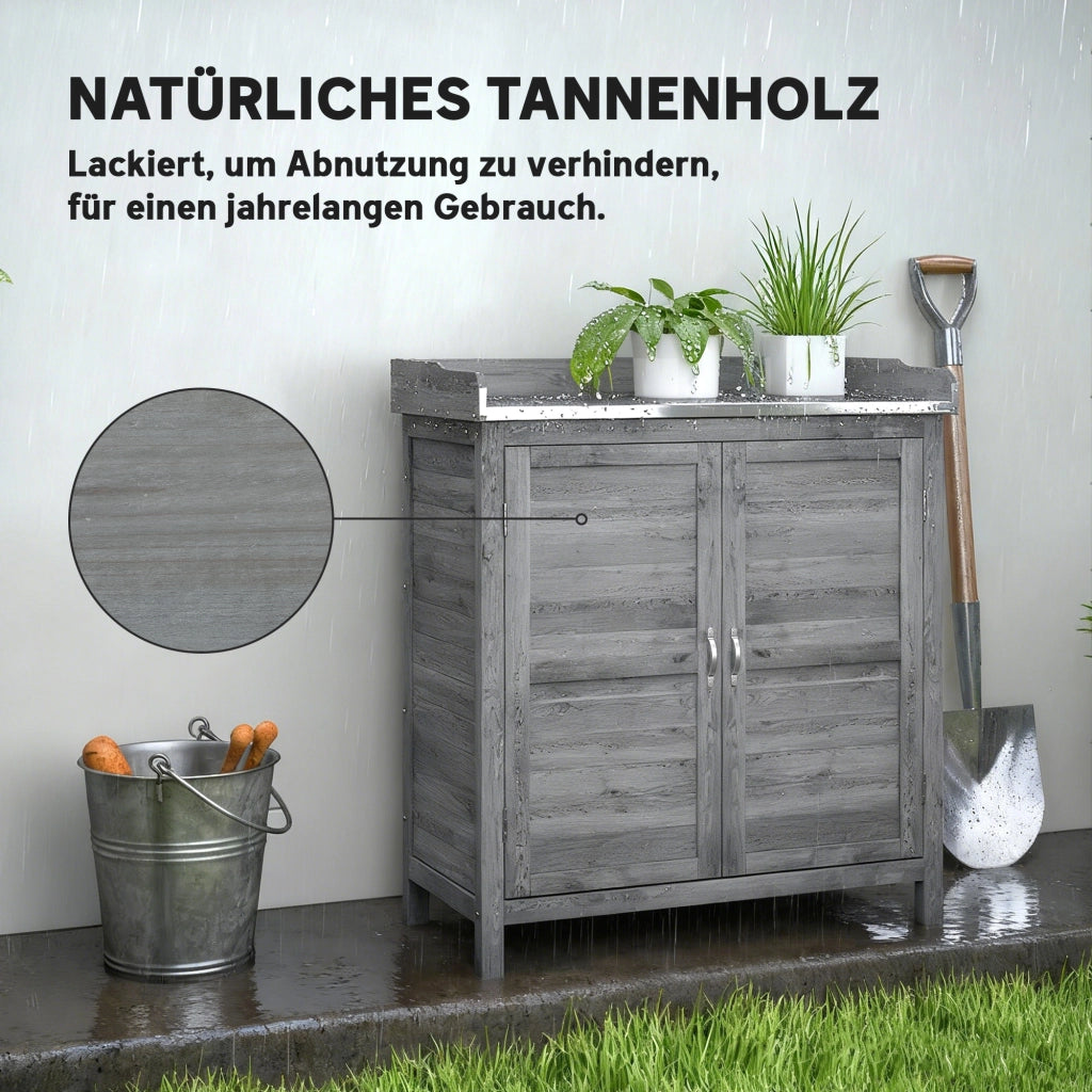Armadio da giardino con tavolo da lavoro ¨C Minimal ¨C 2 ripiani, grigio