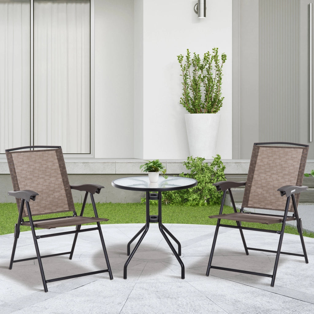 Set Giardino con Sedie Pieghevoli e Tavolo ¨C zephmum ¨C 3 Pezzi, Grigio Chiaro, Acciaio, Textilene