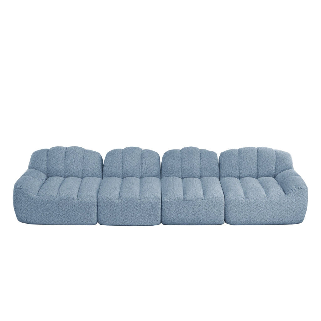 Divano modulare angolare 4 posti senza struttura con seduta profonda e braccioli ergonomici per soggiorno in fleece blu