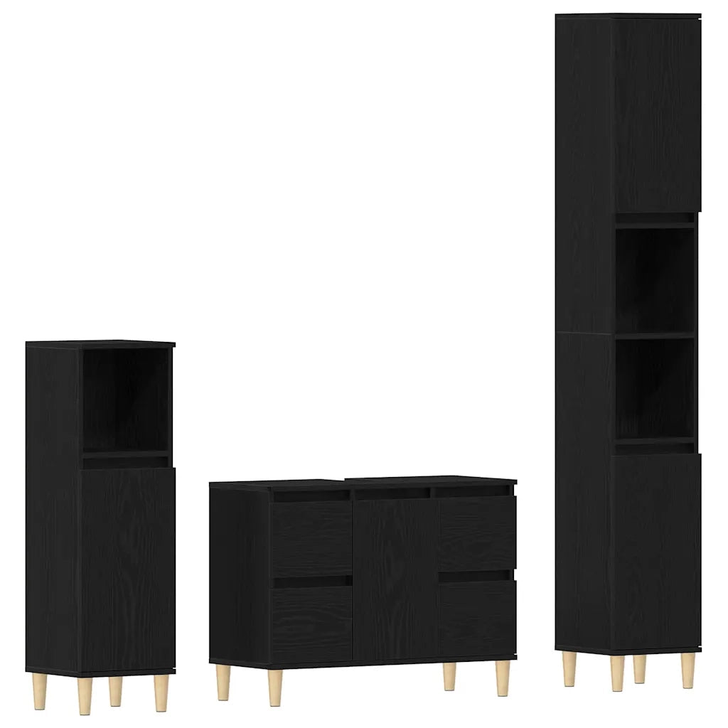 Set di mobili per il bagno Montaggio a parete 3 pcs Rovere Nero 3333090
