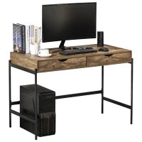 Scrivania Moderna Stile Industriale con 2 Cassetti per Camera e Ufficio, Metallo e MDF, 110x55x75cm, Nero Marrone