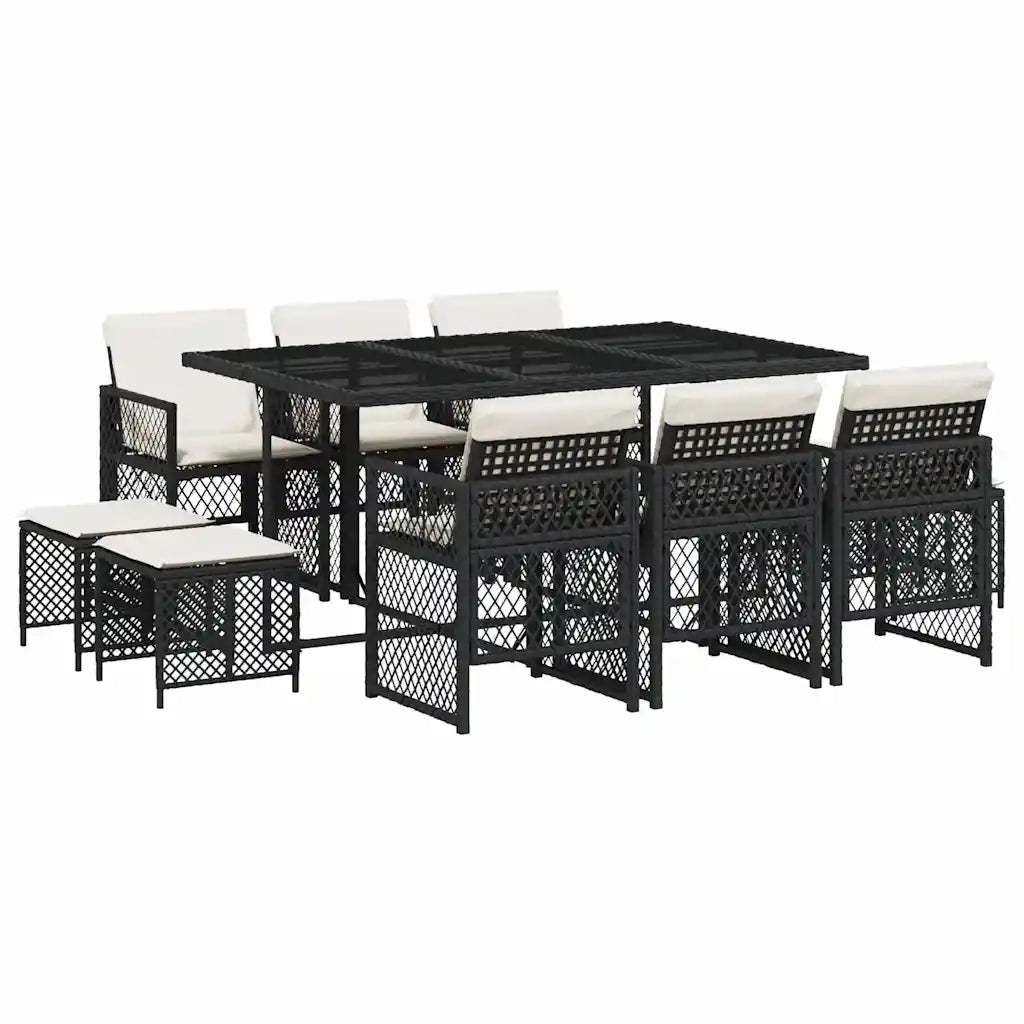 vidaXL Set da Pranzo da Giardino 11 pz con Cuscini in Polyrattan Nero