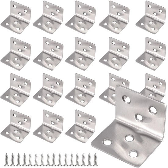 Connettore angolare in acciaio inossidabile - 90 gradi - 20 pezzi - 40 x 40 x 2 mm - Incluso 120 viti - Supporto stabile