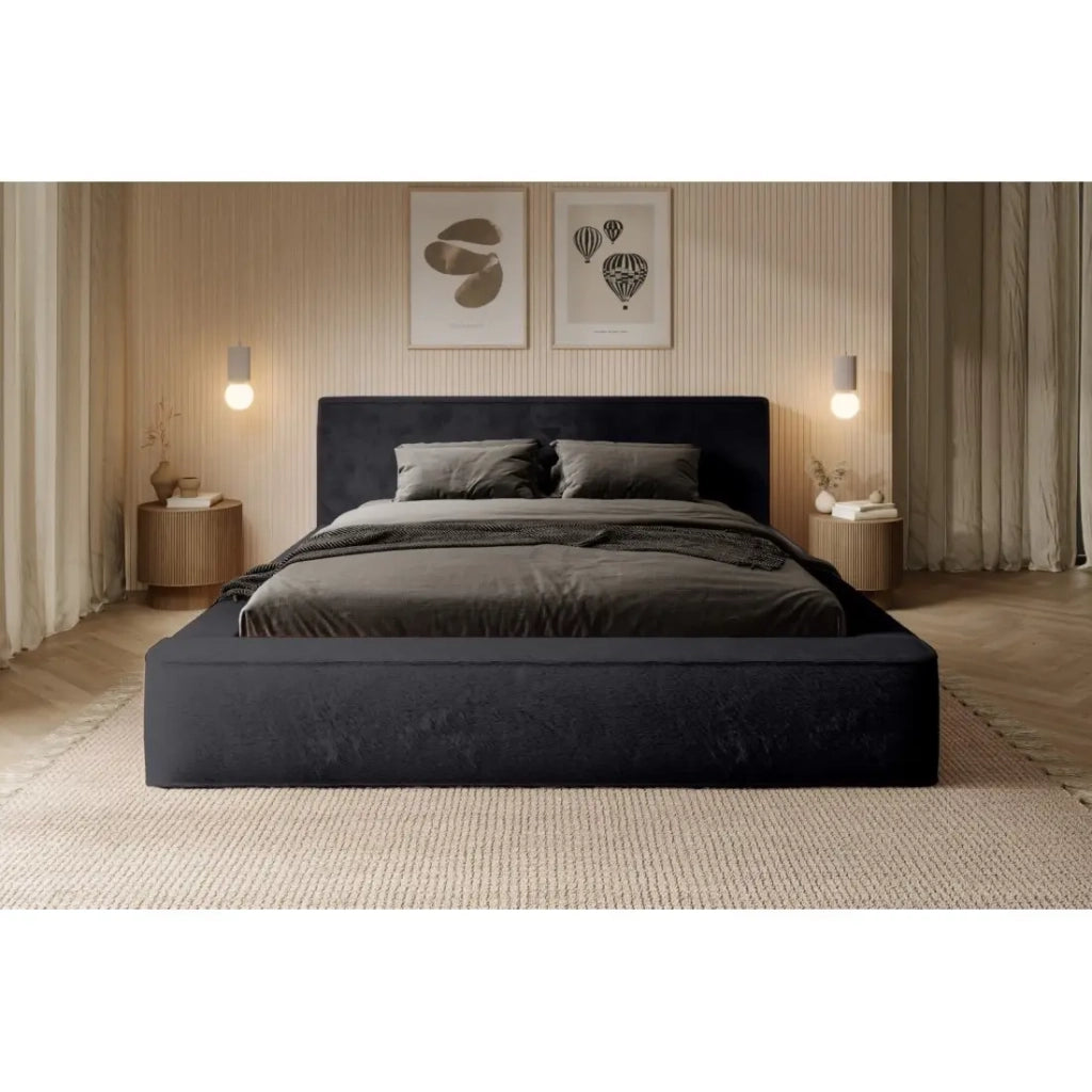 Letto contenitore ORLANE – Nero Ardesia polare – 140x200 cm – Rete sollevabile – Design di alta gamma