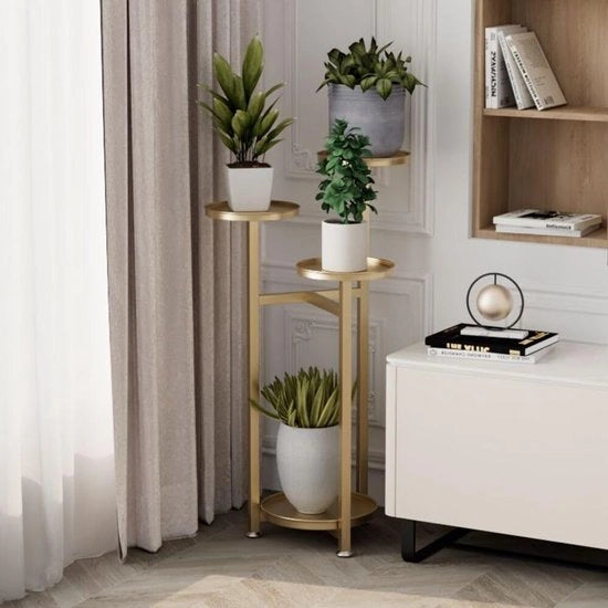 Standarizzazione di piante metallica, piatto per piante con più livelli, piatto per fiori, rete per piante per angolo, soggiorno, balcone, terrazza, cortile interno, dorato - 80 cm