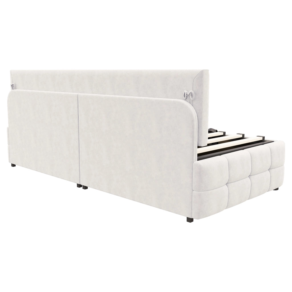 Letto imbottito singolo 90x200 cm con contenitore idraulico, schienale senza braccioli, velluto beige