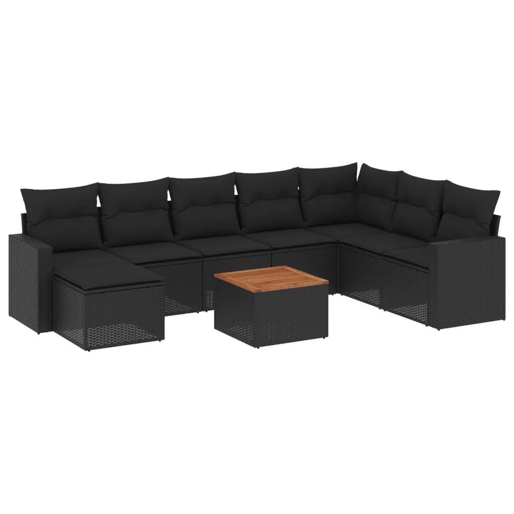 Set Divani da Giardino 9 pz con Cuscini Nero in Polyrattan 3257028