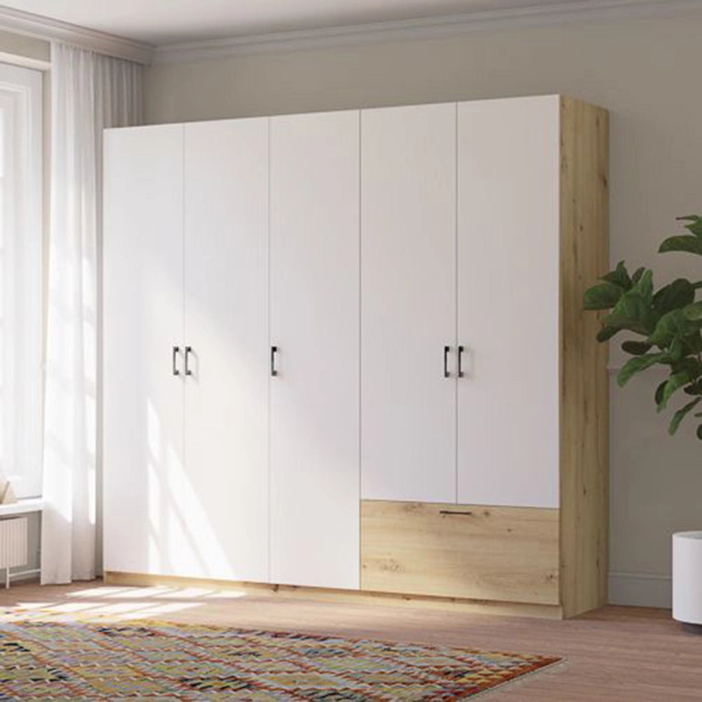 Armadio Camera da Letto Lezame, Guardaroba Grande 5 Ripiani, 225x210h cm Bianco