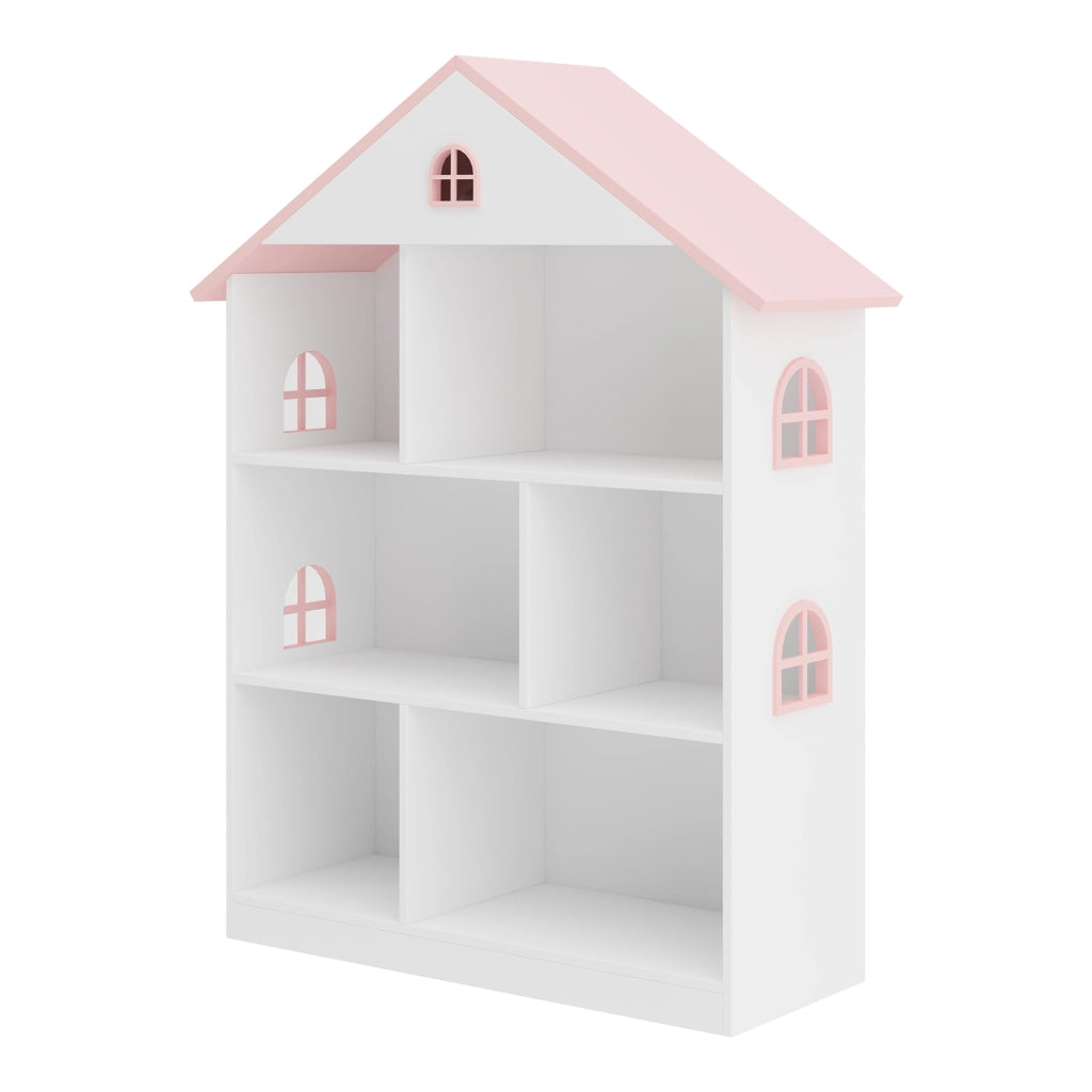 Libreria Vipsali per Cameretta a Forma di Casa 107 x 83 x 30 cm - Bianco / Rosa [en.casa]