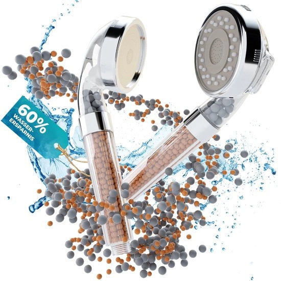 Douchekop con filtro a pietra minerale, economizzatore di acqua con maggiore pressione idrica, doccia manuale con funzione di pioggia e massaggio