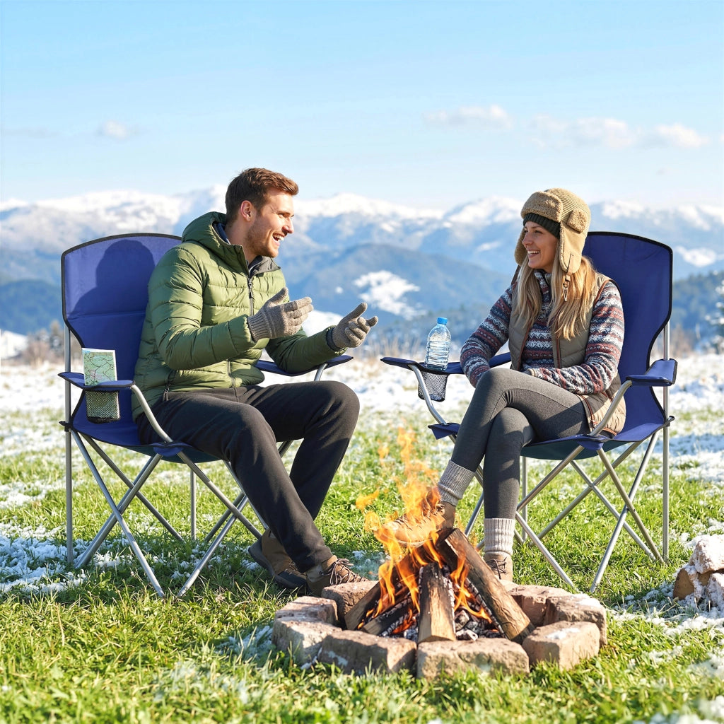 Sedia da Pranzo Pieghevole con Portabicchieri ¨C Zephmum ¨C Blu Scuro 88x57x97cm