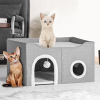 Cuccia per Gatti con Doppio Ingresso Tiragraffi Casetta Animale Domestico 61cm