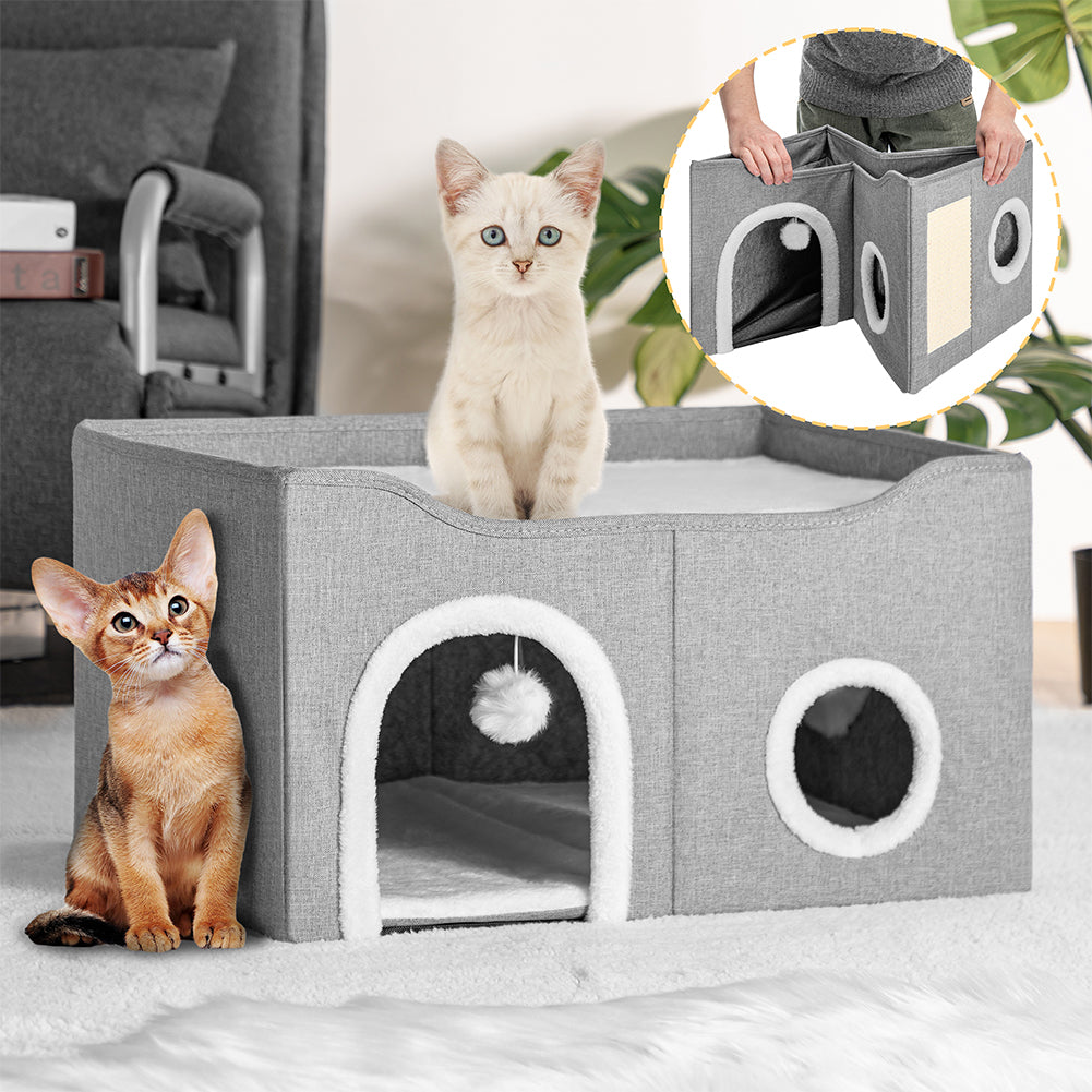 Cuccia per Gatti con Doppio Ingresso Tiragraffi Casetta Animale Domestico 61cm