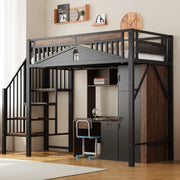 Letto a soppalco 90x200 cm in metallo nero con scala