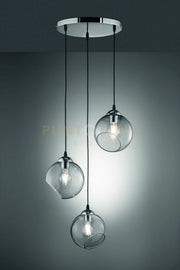 CLOONEY SOSPENSIONE 3 VETRI TRASPARENTE FUME' CON MONTATURA CROMATA D. 35CM ATTACCO E27