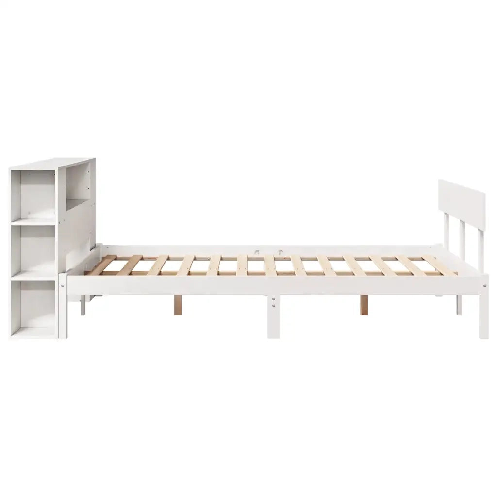 Letto Libreria senza Materasso-Struttura Letto con contenitore Bianco 140x190 cm Legno di Pino 133535