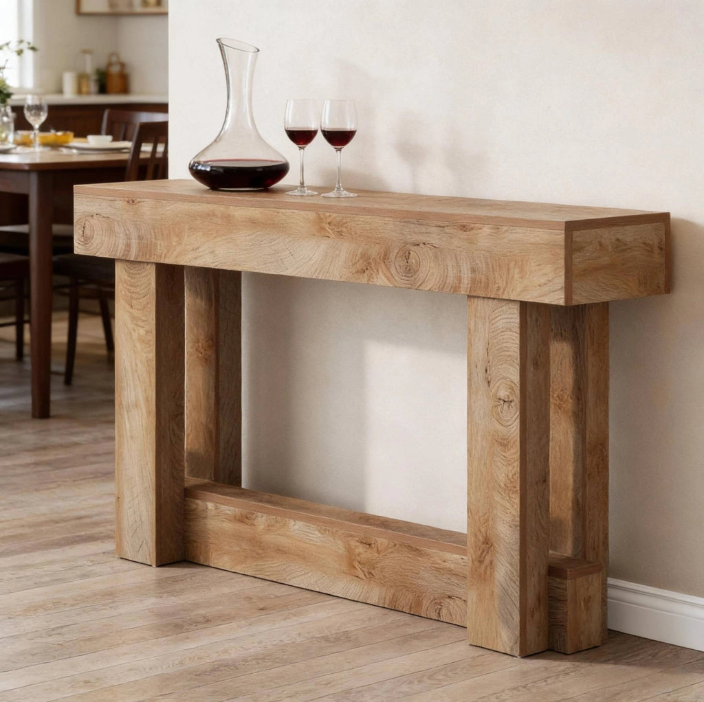 Console d'ingresso a 2 livelli in legno marrone, 160 x 30 cm
