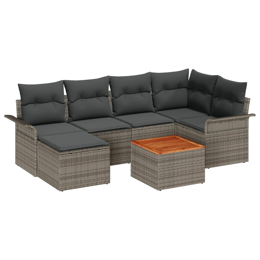 Set Divano Giardino  7 Pezzi con Cuscini Grigio Polyrattan Acacia