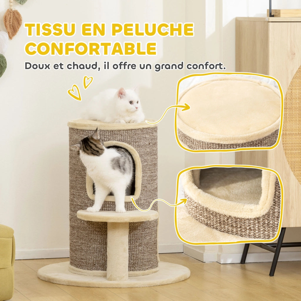 Tiragraffi per gatti a due livelli con piattaforma ¨C zephmum ¨C 60x60x61 cm beige