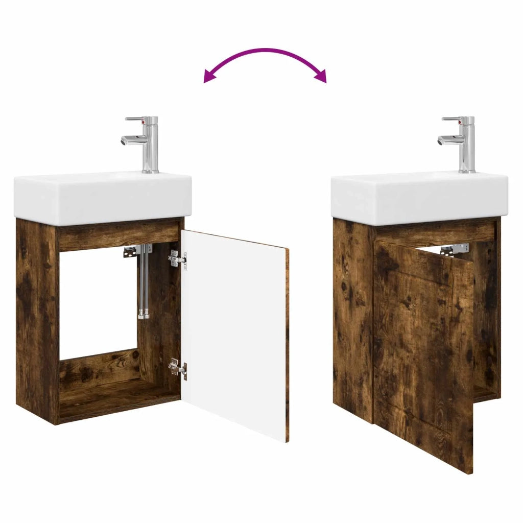 Mobile bagno con rubinetto Rovere Fumo 45,5 x 25,5 x 84 cm 889496