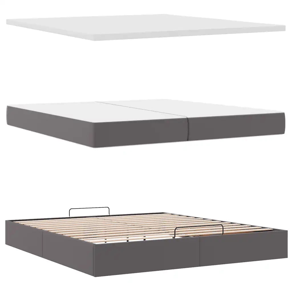 Struttura Letto Pouf con Materassi Grigio 200x200 cm Similpelle 3313873