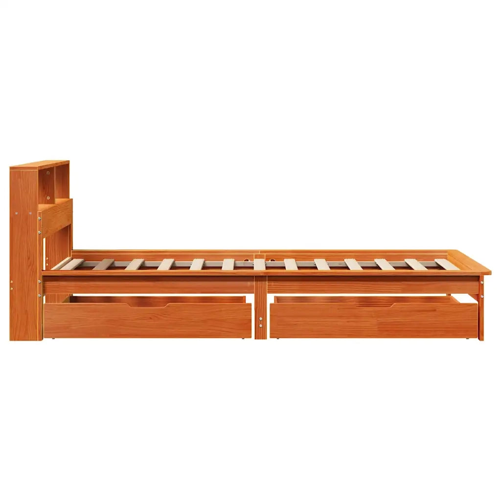 Letto Libreria senza Materasso Marrone Cera 100x200 cm in Pino 3309817