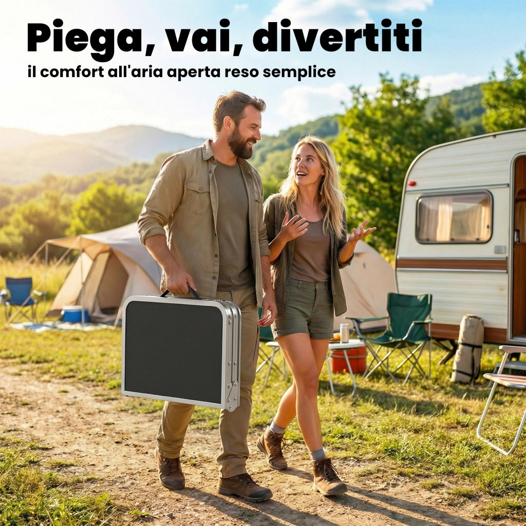 Tavolo Campeggio Pieghevole 60 cm, Picnic con Rete Strato, Nero