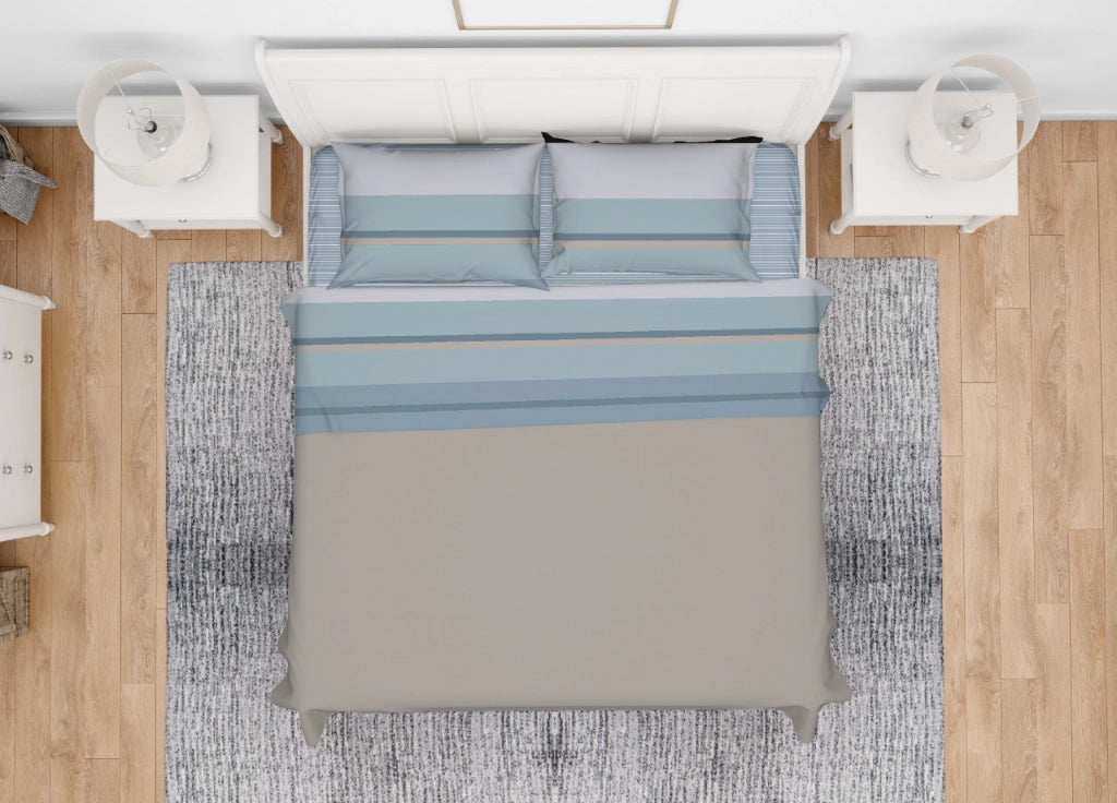 Completo Lenzuola Letto In 100% Cotone Made Italy Disegno Scia - Singolo - Azzurro