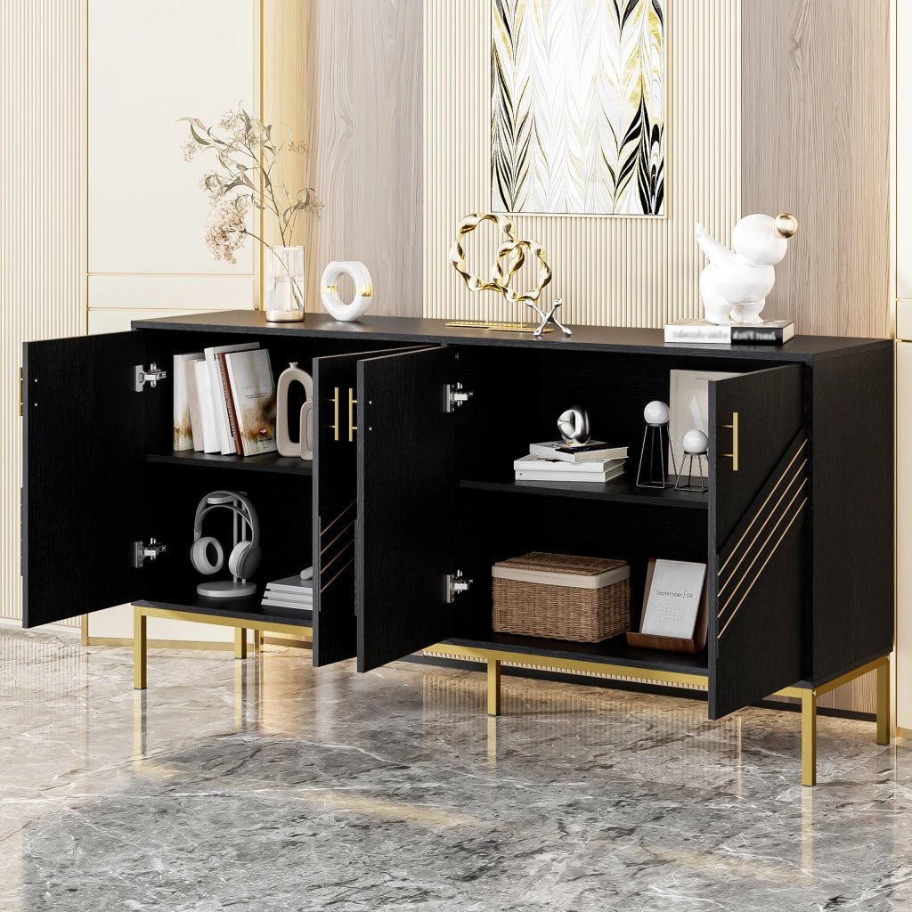 SIDEBOARD a 4 ante 160x40x80,5 cm MDF Nero e venatura legno