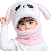 Fleece bivakmuts per bambino, età 1-8 anni, originale copricapo animale, multifunzionale, fleece, cappello e sciarpa per bambini, attività all'aperto - rosa (M)