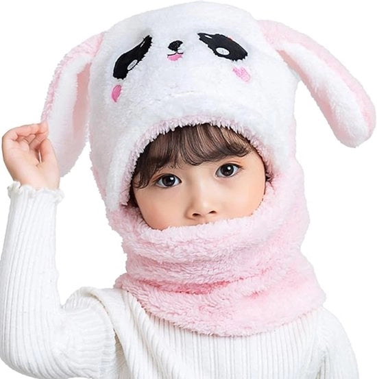 Fleece bivakmuts per bambino, età 1-8 anni, originale copricapo animale, multifunzionale, fleece, cappello e sciarpa per bambini, attività all'aperto - rosa (M)