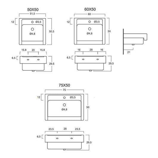Lavabo in Ceramica Lavarredo Xilon - cm 51,5 x 50,5