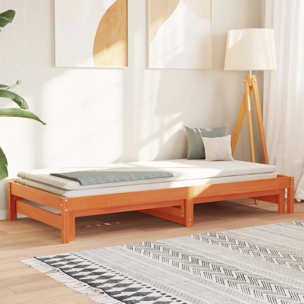 Divano con Letto Estraibile Marrone Cera 80x200cm Massello Pinocod mxl 113862